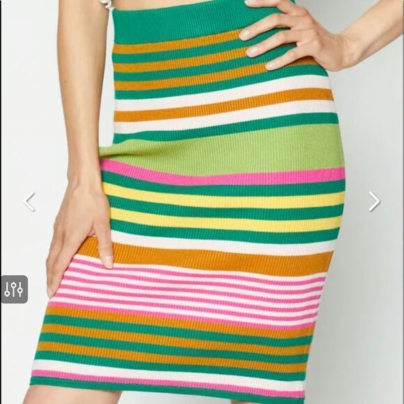 Small BCBGENERATION Striped Sweater Pencil Skirt Green Pink Yellow Orange White - Picture 5 of 9